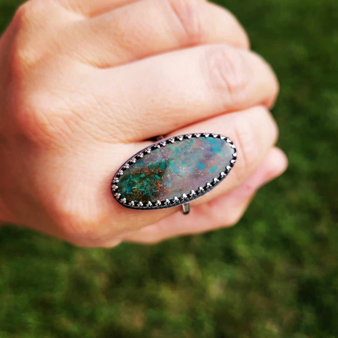 Turquoise stone set in sterling silver. Handcrafted 