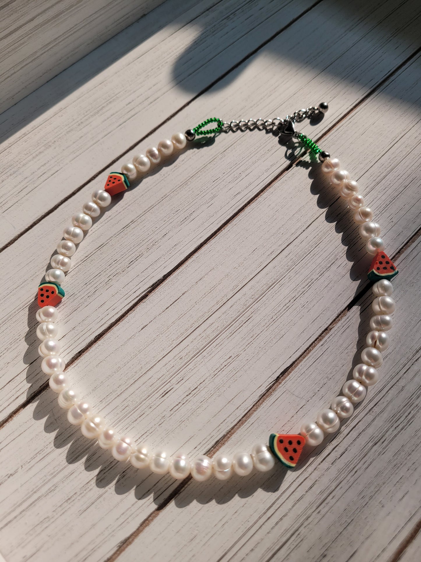 Watermelon & pearls necklace